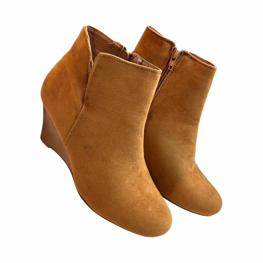 Joli Jomall Women's 9 Cognac Brown Suede Wedge Ankle Booties Side Zip